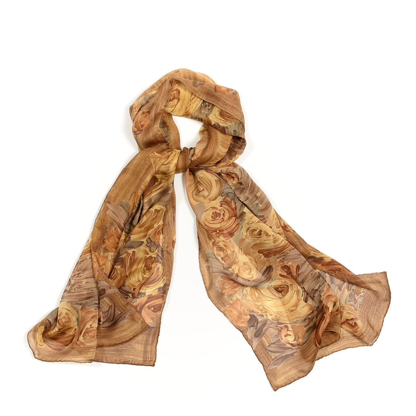 Silk Floral Scarf Brown