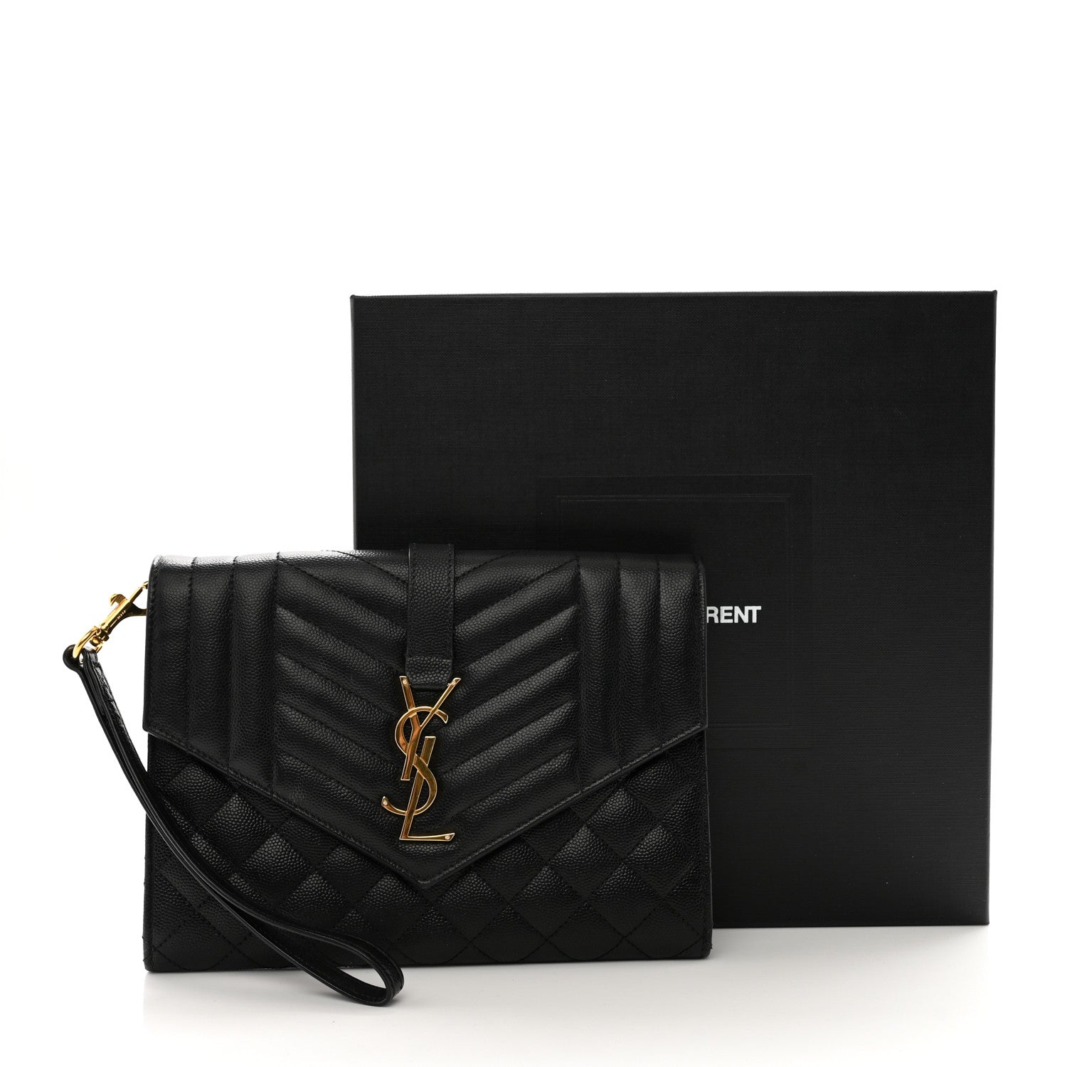 Saint Laurent Grain De Poudre Textured Mixed Matelasse Triquilt Monogram Clutch Black 8 of 8