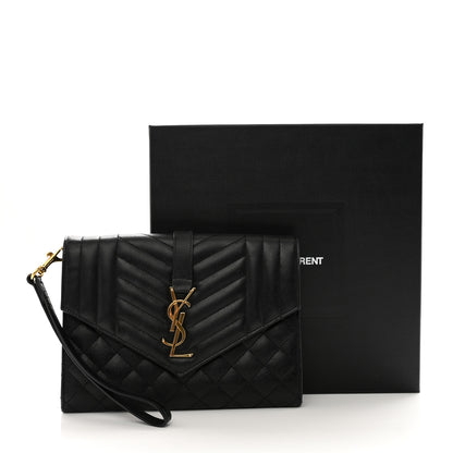Saint Laurent Grain De Poudre Textured Mixed Matelasse Triquilt Monogram Clutch Black 8 of 8