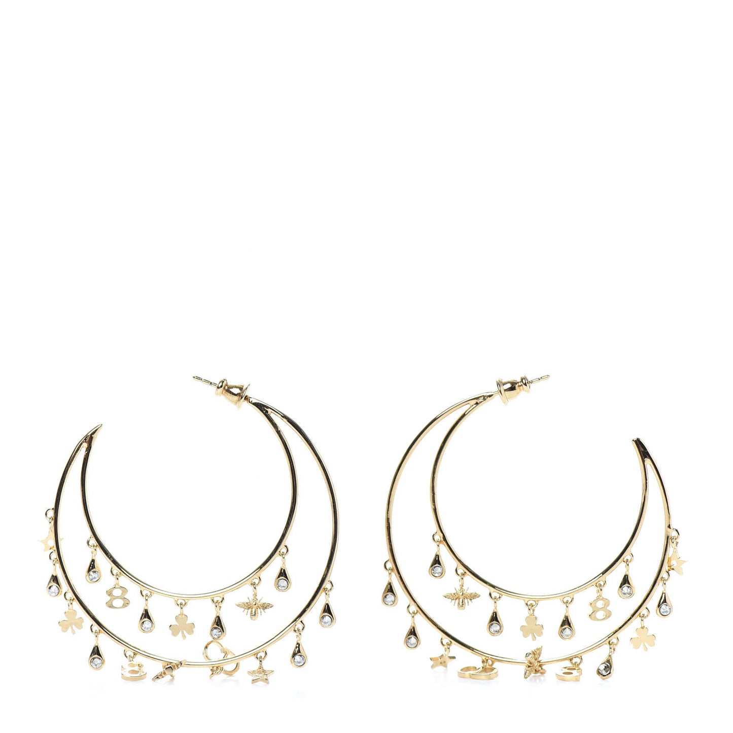 Crystal Charms Double Hoop Earrings Gold White