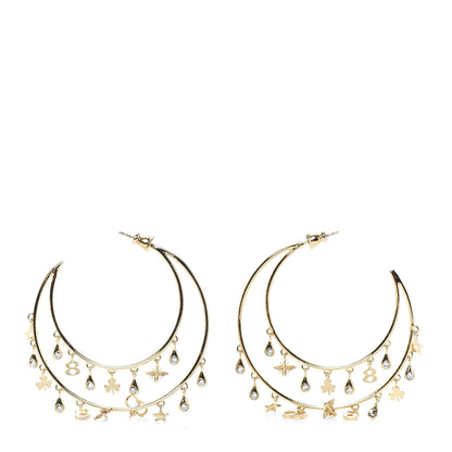 Christian Dior Crystal Charms Double Hoop Earrings Gold White 1 of 4