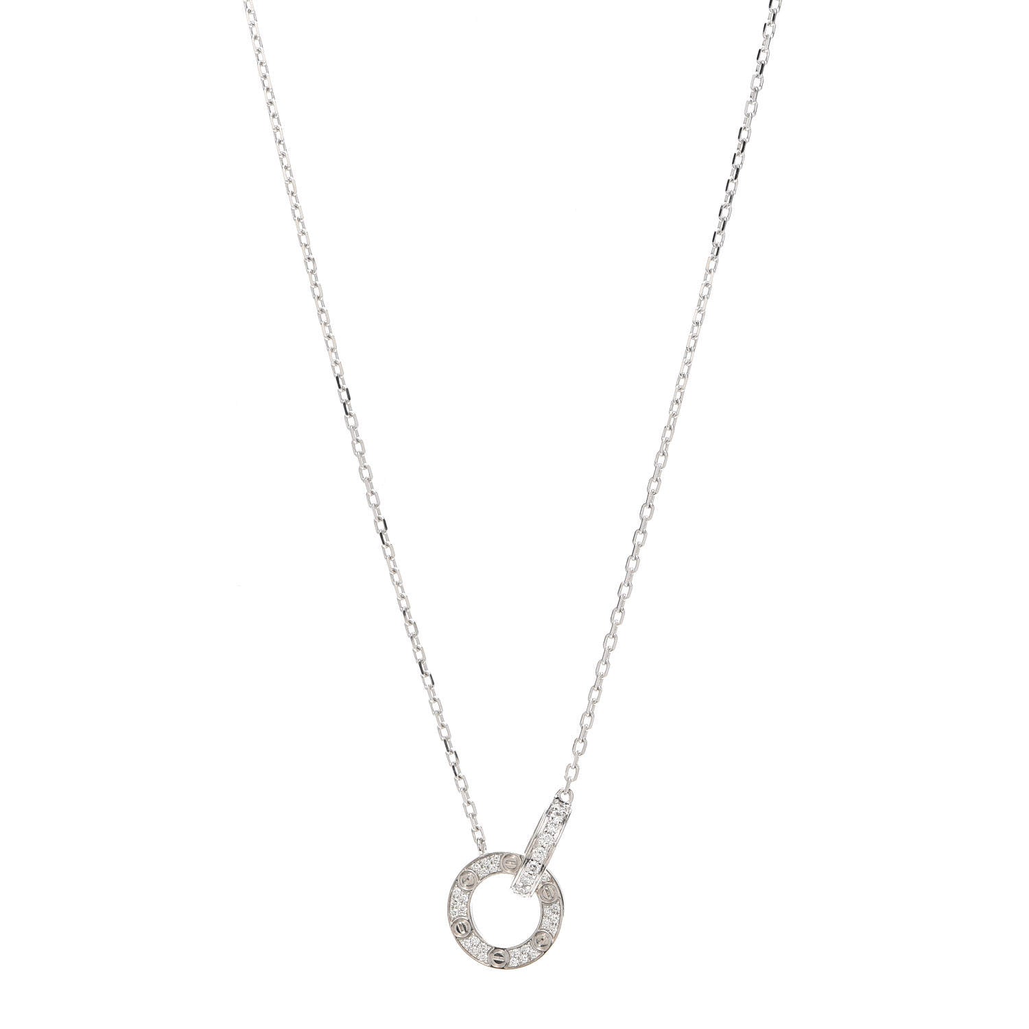 Cartier 18K White Gold Diamond Interlocking LOVE Paved Necklace 1 of 5