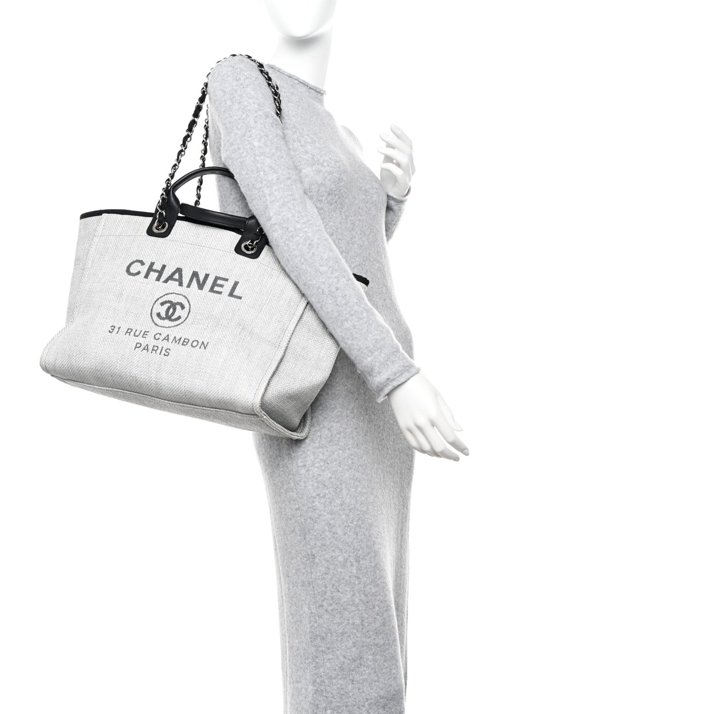 Woven Straw Raffia Medium Deauville Tote Grey