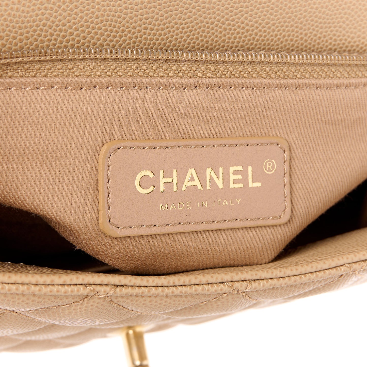Caviar Lizard Embossed Quilted Small Coco Handle Flap Beige
