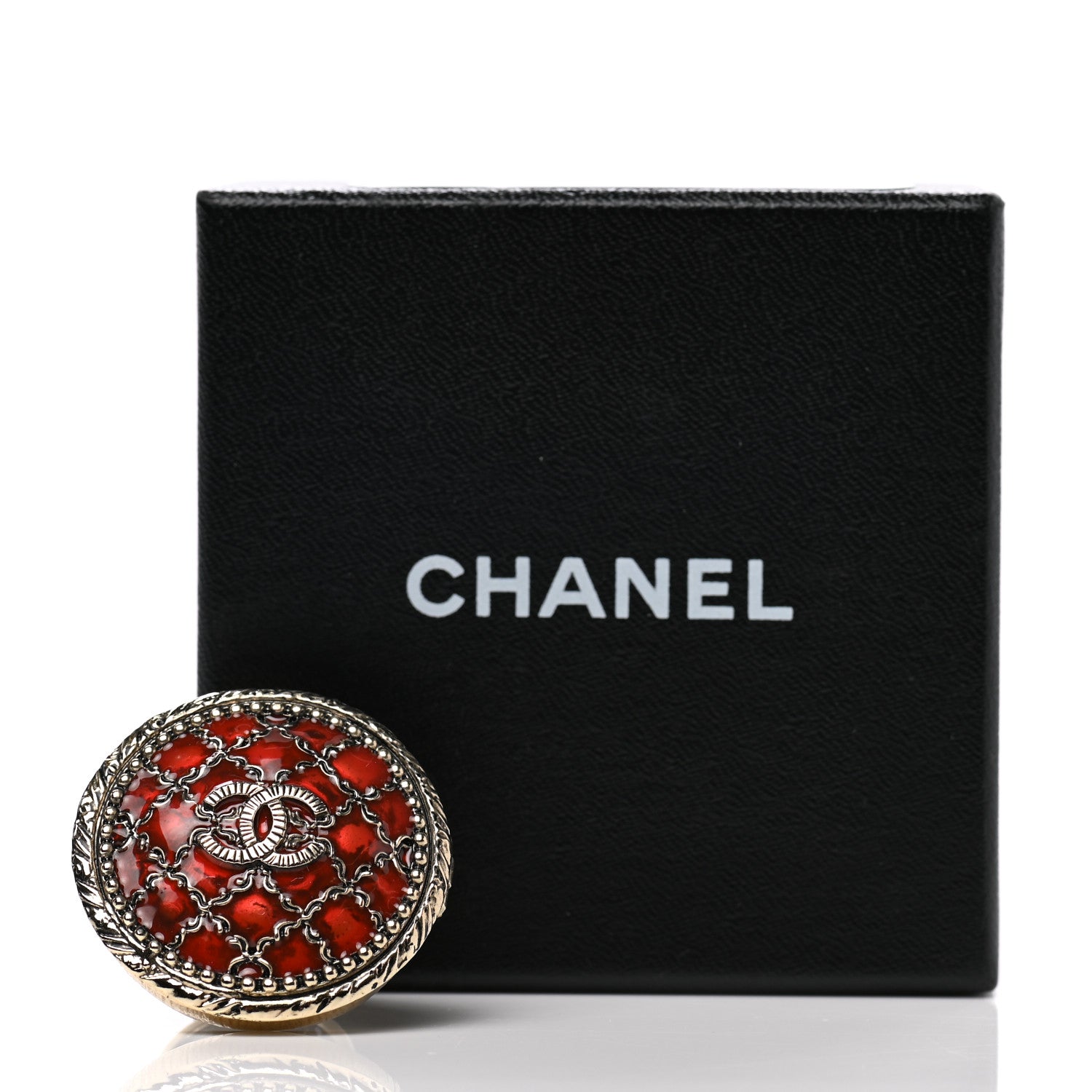 Chanel Enamel CC Locket Ring 6 Gold Red 6 of 6