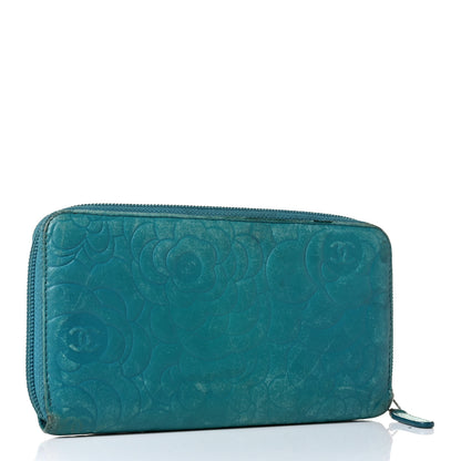 Chanel Lambskin Camellia Embossed Large Gusset Zip Around Wallet Blue 2 of 7