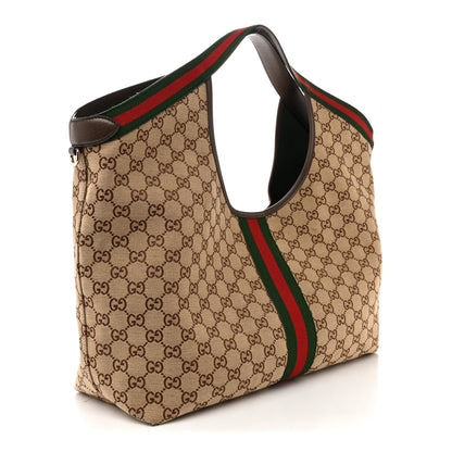 Gucci GG Monogram Web Large Giglio Tote Beige Brown 4 of 13