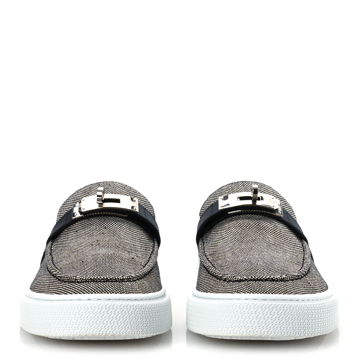 Hermes Toile De Coton Calfskin Game Slip On Sneakers 42.5 Prunoir Black 3 of 12