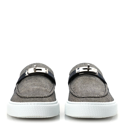 Hermes Toile De Coton Calfskin Game Slip On Sneakers 42.5 Prunoir Black 3 of 12