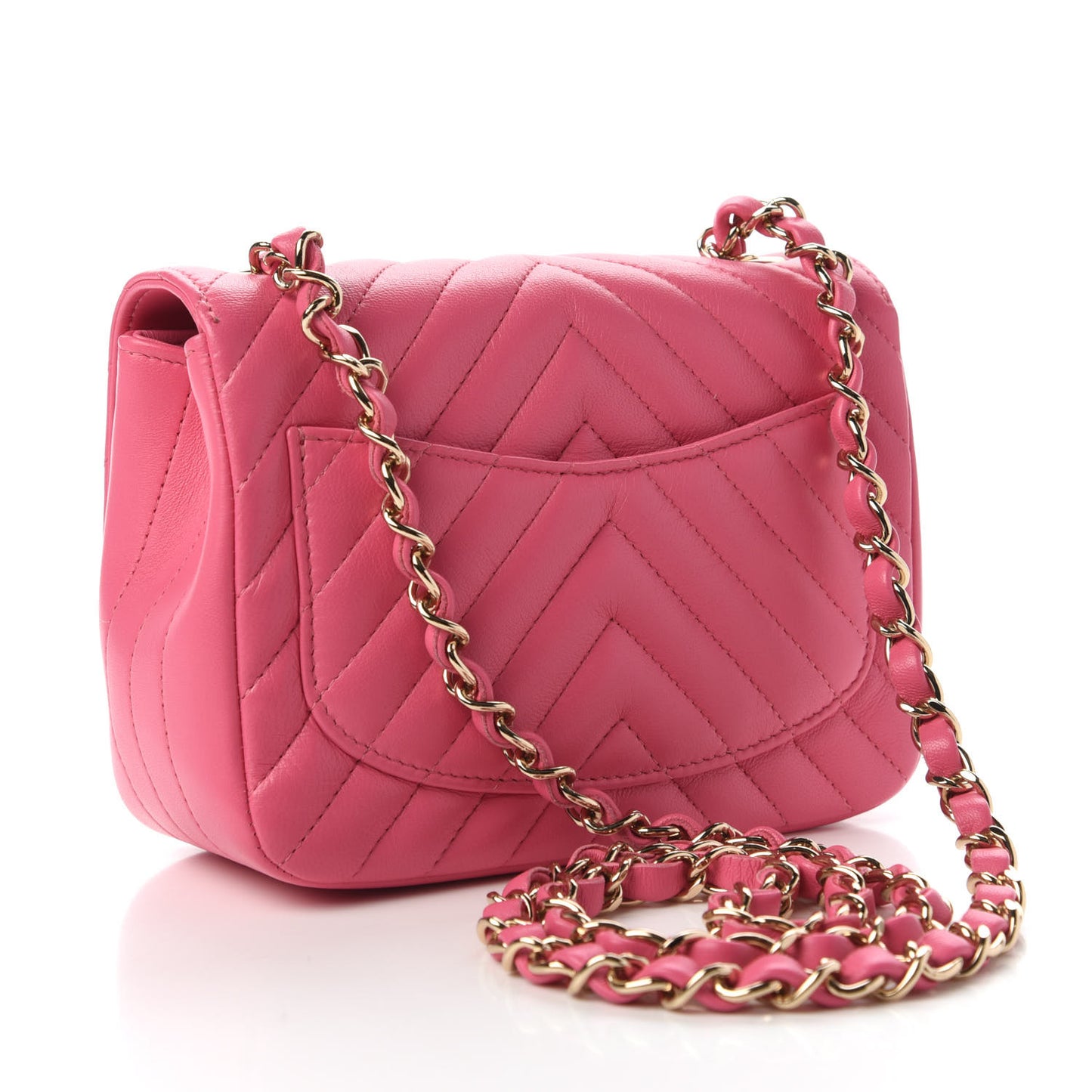 Lambskin Chevron Quilted Mini Square Flap Pink