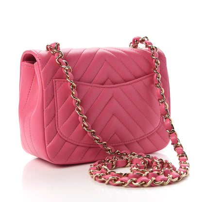 Chanel Lambskin Chevron Quilted Mini Square Flap Pink 3 of 11