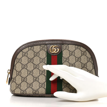Gucci GG Supreme Monogram Textured Calfskin Web Large Ophidia Cosmetic Case Beige Ebony New Acero 2 of 11