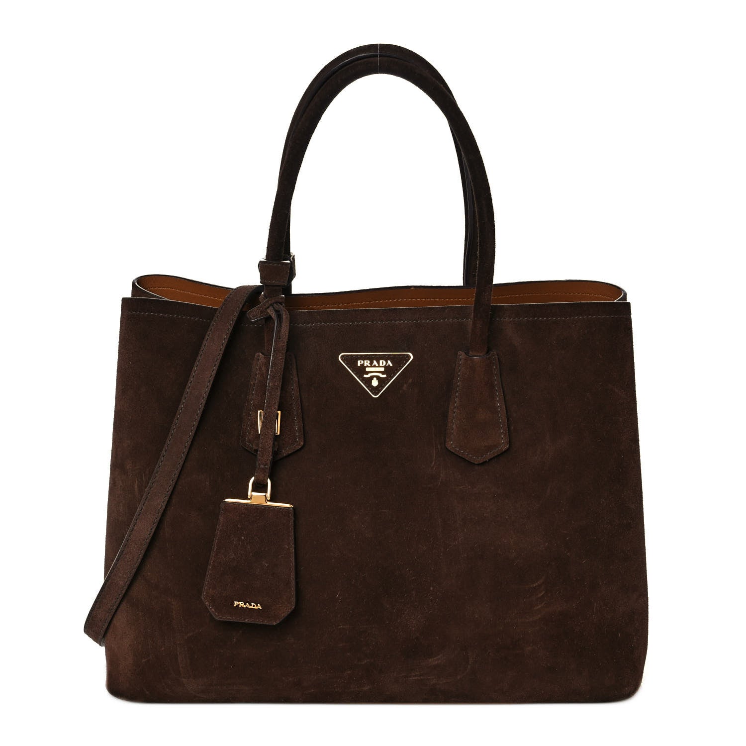 Prada Scamosciato Suede Medium Double Bag Tote Mogano 1 of 8