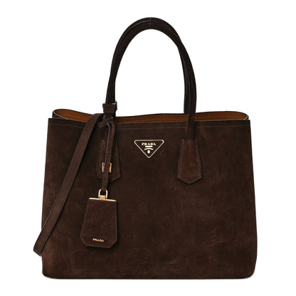 Prada Scamosciato Suede Medium Double Bag Tote Mogano 1 of 8