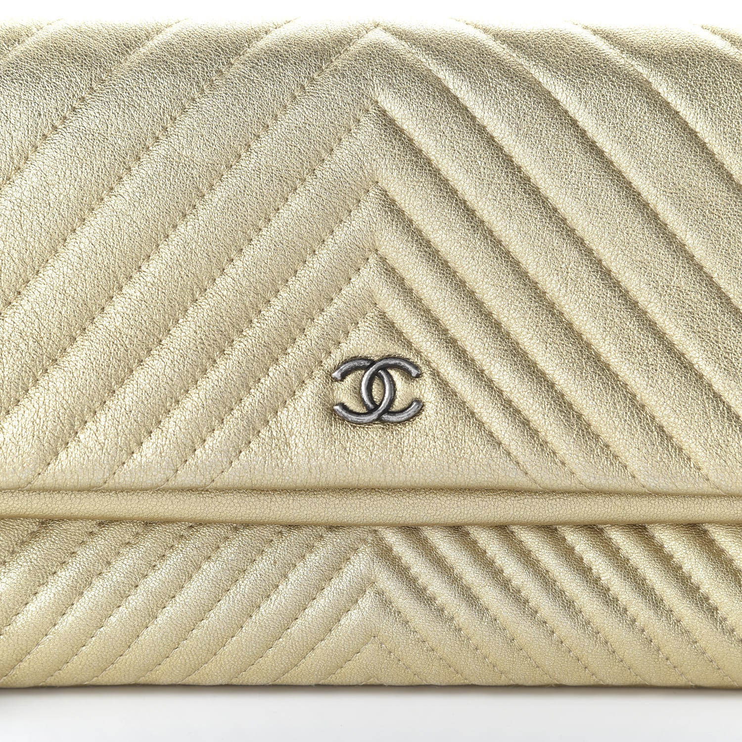 Chanel Metallic Calfskin Chevron Quilted CC Beauty Clutch Gold 10 of 10