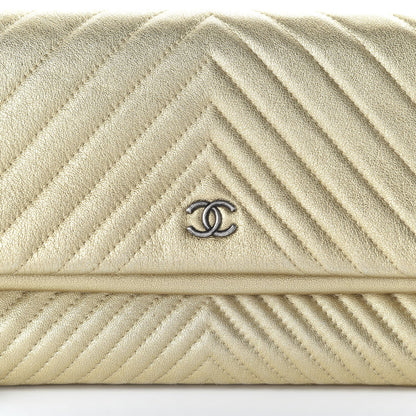 Chanel Metallic Calfskin Chevron Quilted CC Beauty Clutch Gold 10 of 10
