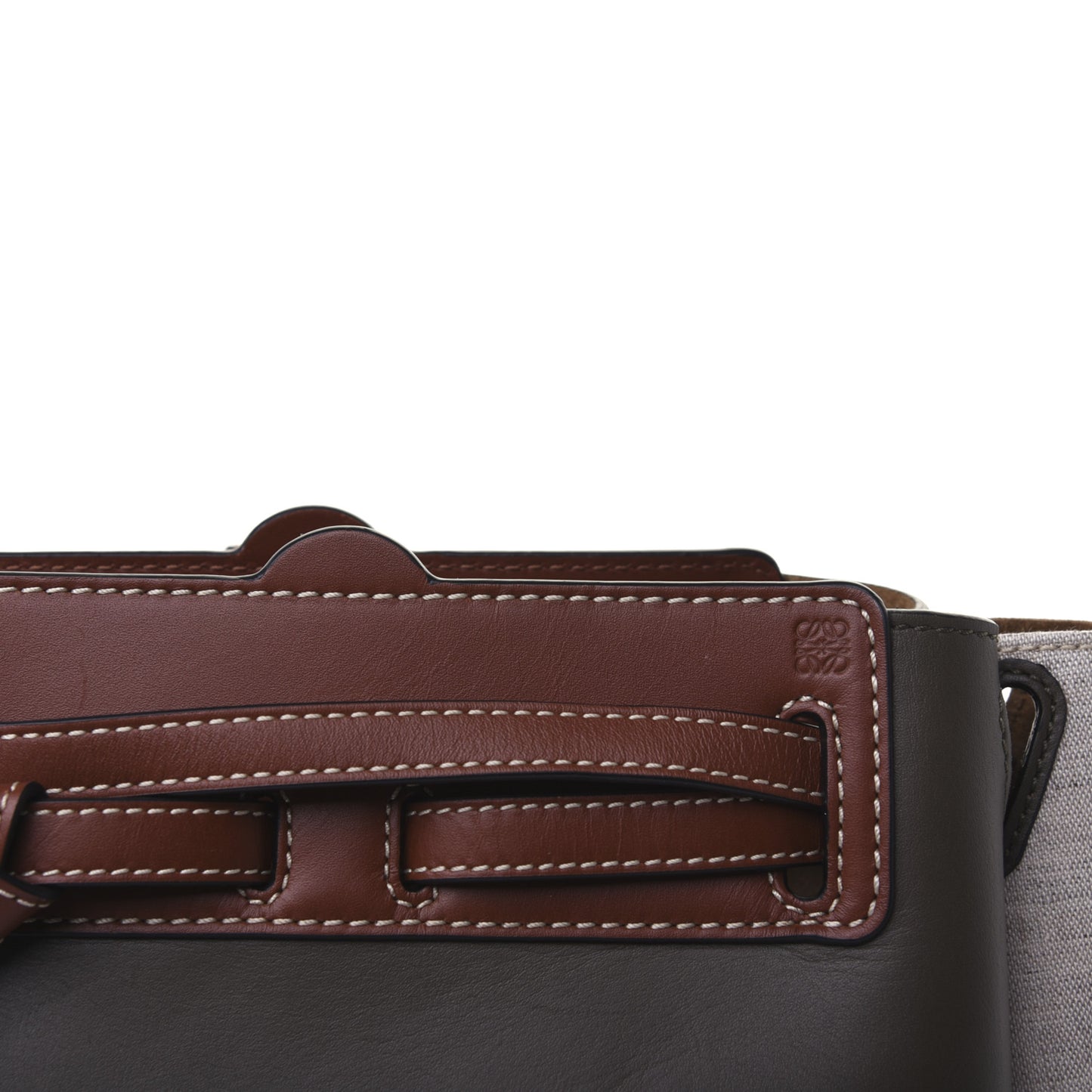 Calfskin Linen Mini Lazo Tote Khaki Green