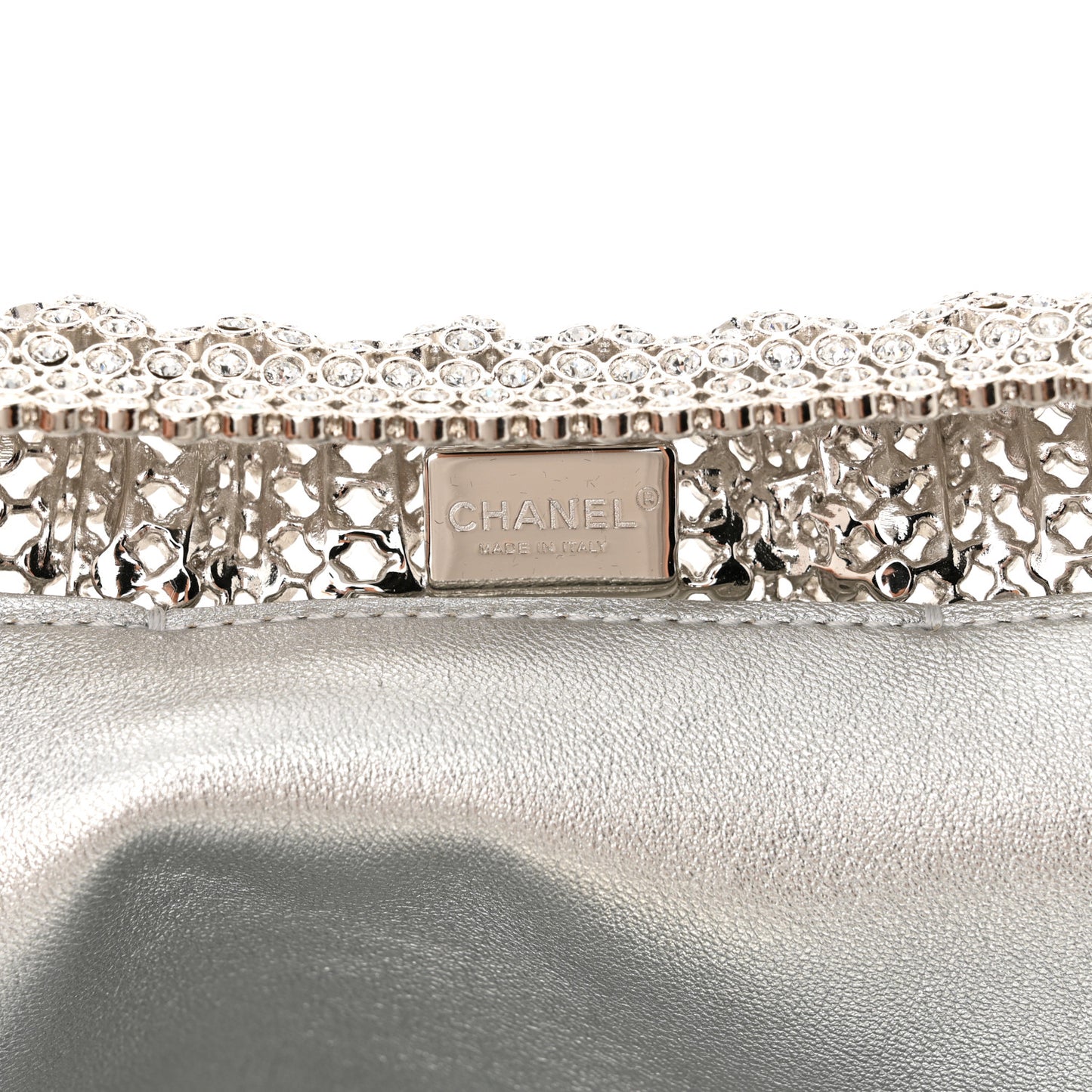 Crystal Embellished Metallic Lambskin Mini Chanel 22 Silver
