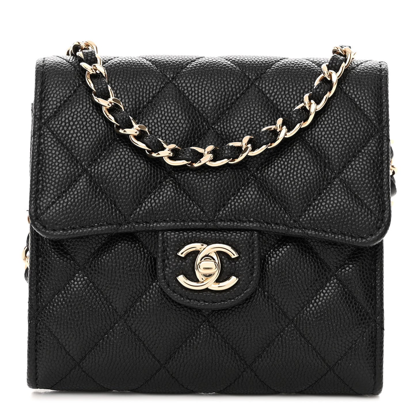 Caviar Quilted Clutch With Chain Bag Black