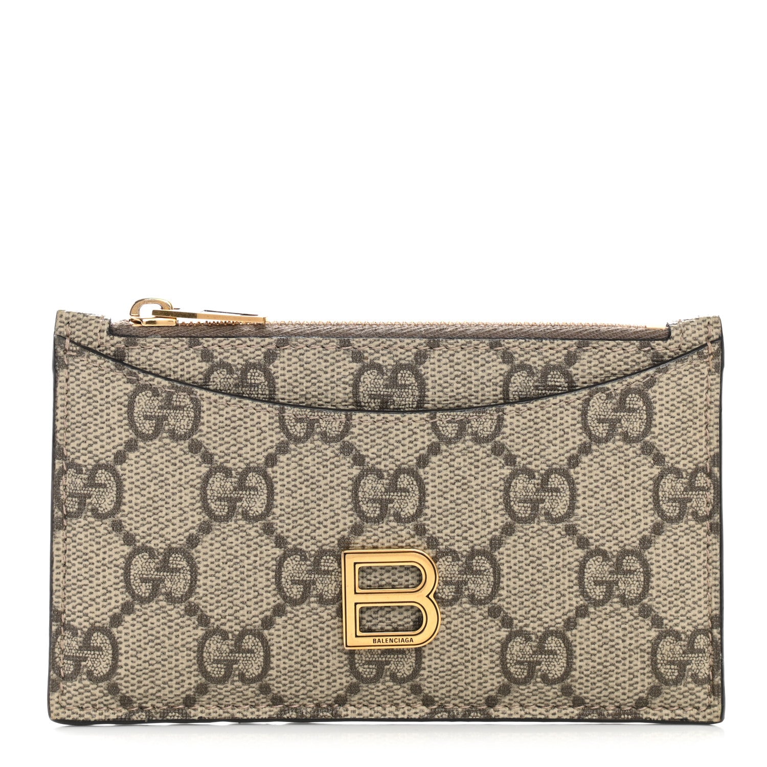 Gucci X BALENCIAGA GG Supreme Monogram Zip Card Case Beige Ebony 1 of 7