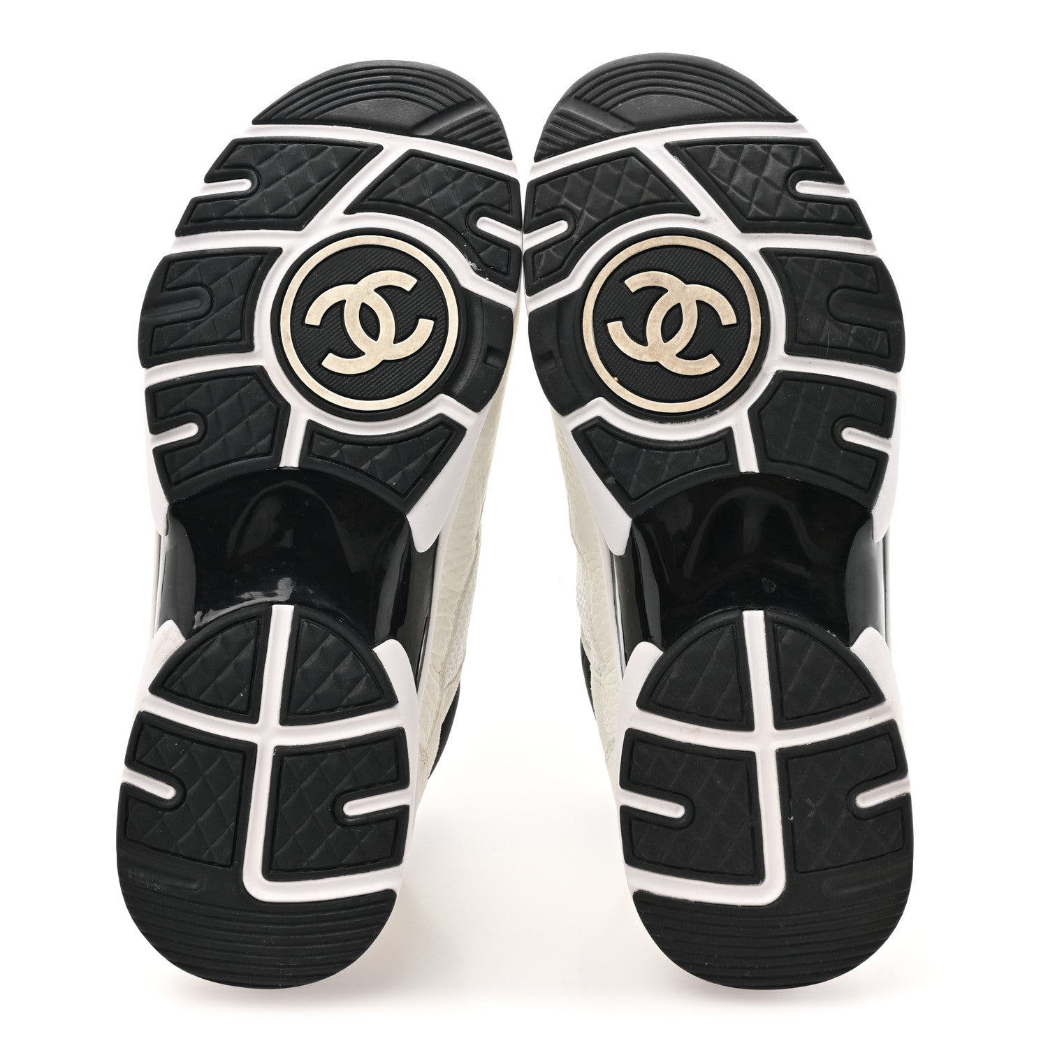 Chanel Mesh Suede Calfskin Grained Calfskin Womens CC Sneakers 37 White Black 5 of 11