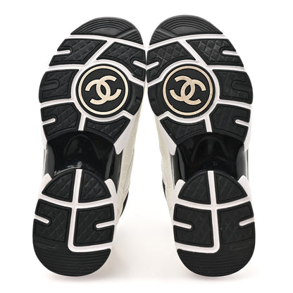 Chanel Mesh Suede Calfskin Grained Calfskin Womens CC Sneakers 37 White Black 5 of 11