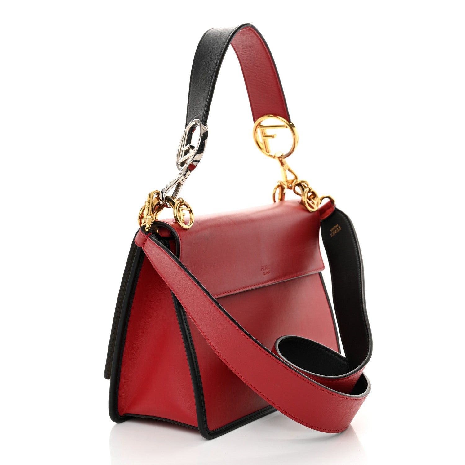 Fendi Vitello Century F is Fendi Bi-Color FF 1974 Embossed Kan I Shoulder Bag Fragola Maya Black 3 of 14