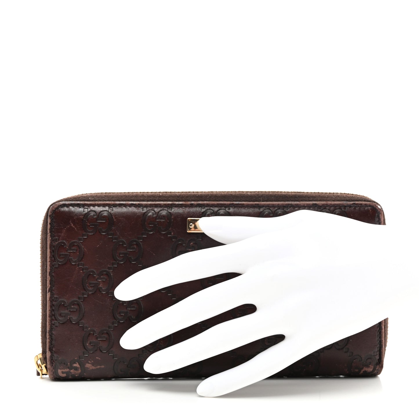 Guccissima Margaux Calfskin Metal Bar Zip Around Wallet Chocolate