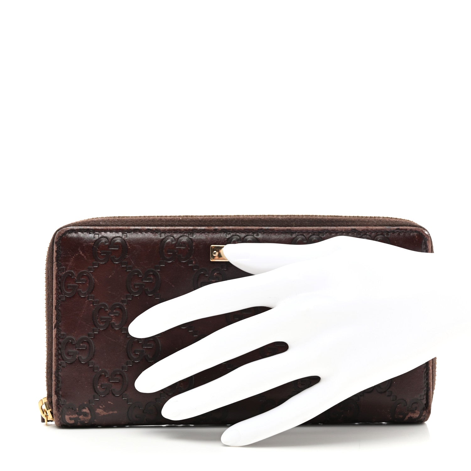 Gucci Guccissima Margaux Calfskin Metal Bar Zip Around Wallet Chocolate 2 of 8