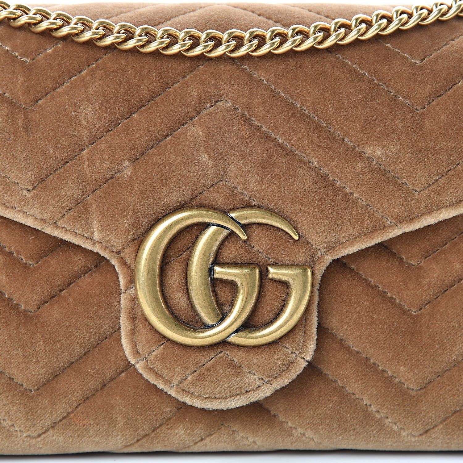Gucci Velvet Matelasse GG Marmont Chain Wallet Taupe 8 of 14
