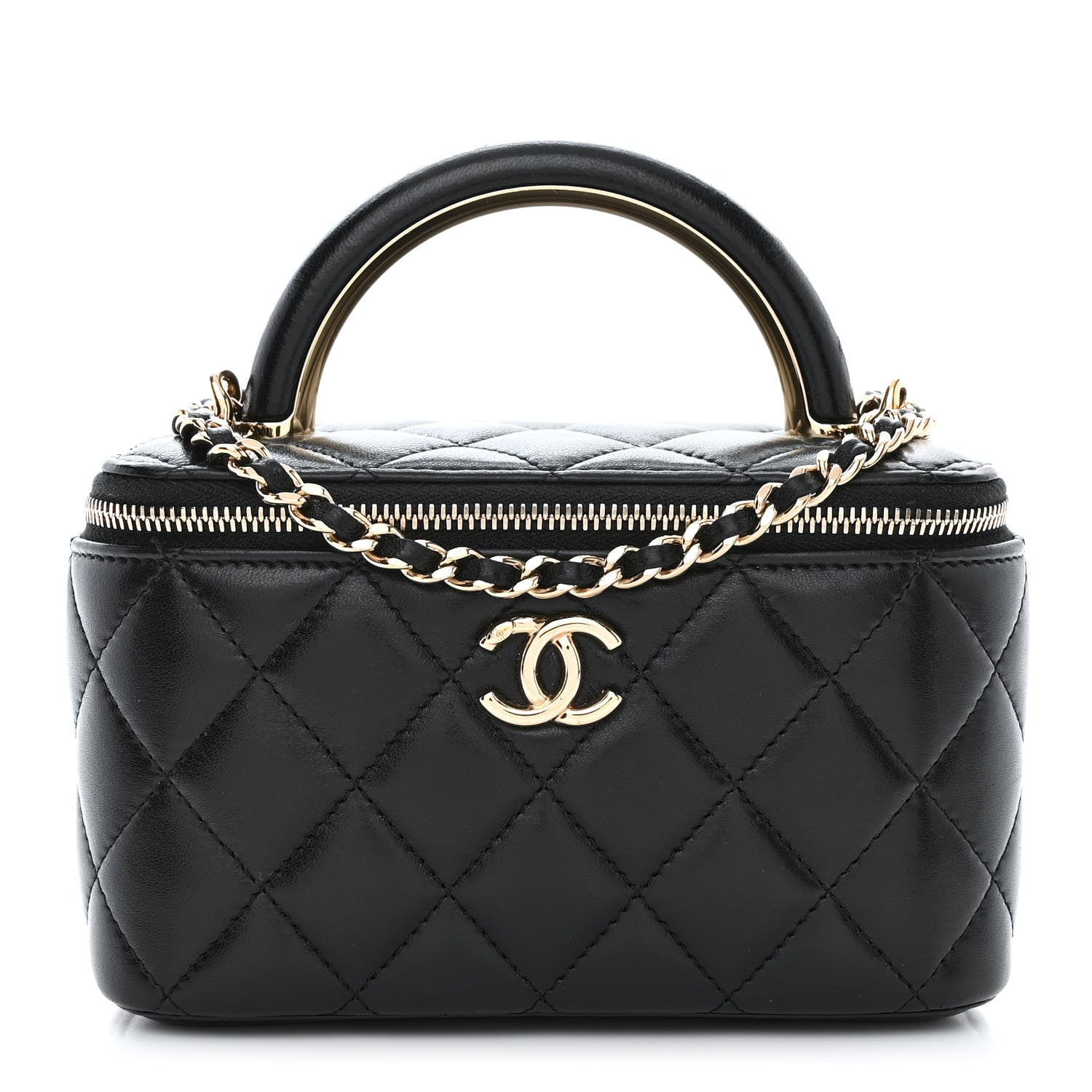 Chanel Lambskin Quilted Small Charming Top Handle Vanity Case With Chain Black 1 of 14