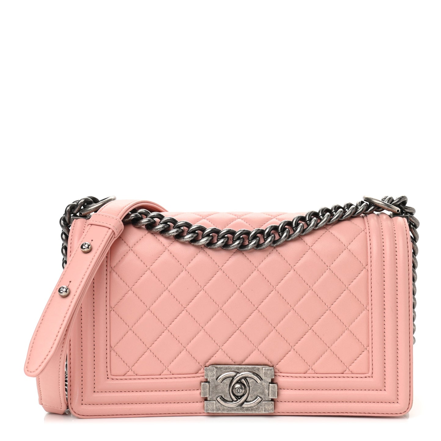 Lambskin Quilted Medium Boy Flap Light Pink
