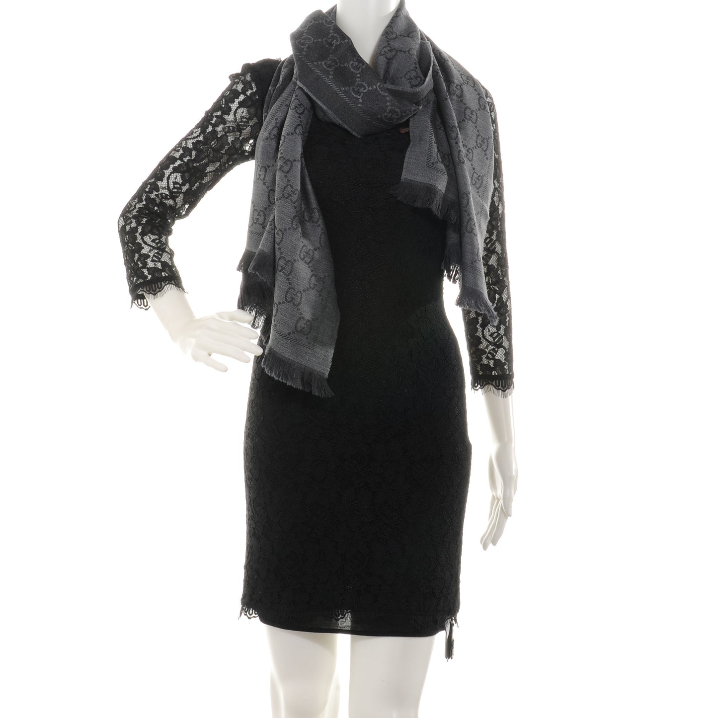 Wool Monogram Fringe Scarf Gray