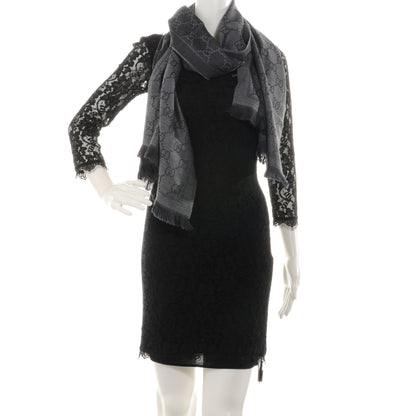 Gucci Wool Monogram Fringe Scarf Gray 2 of 5