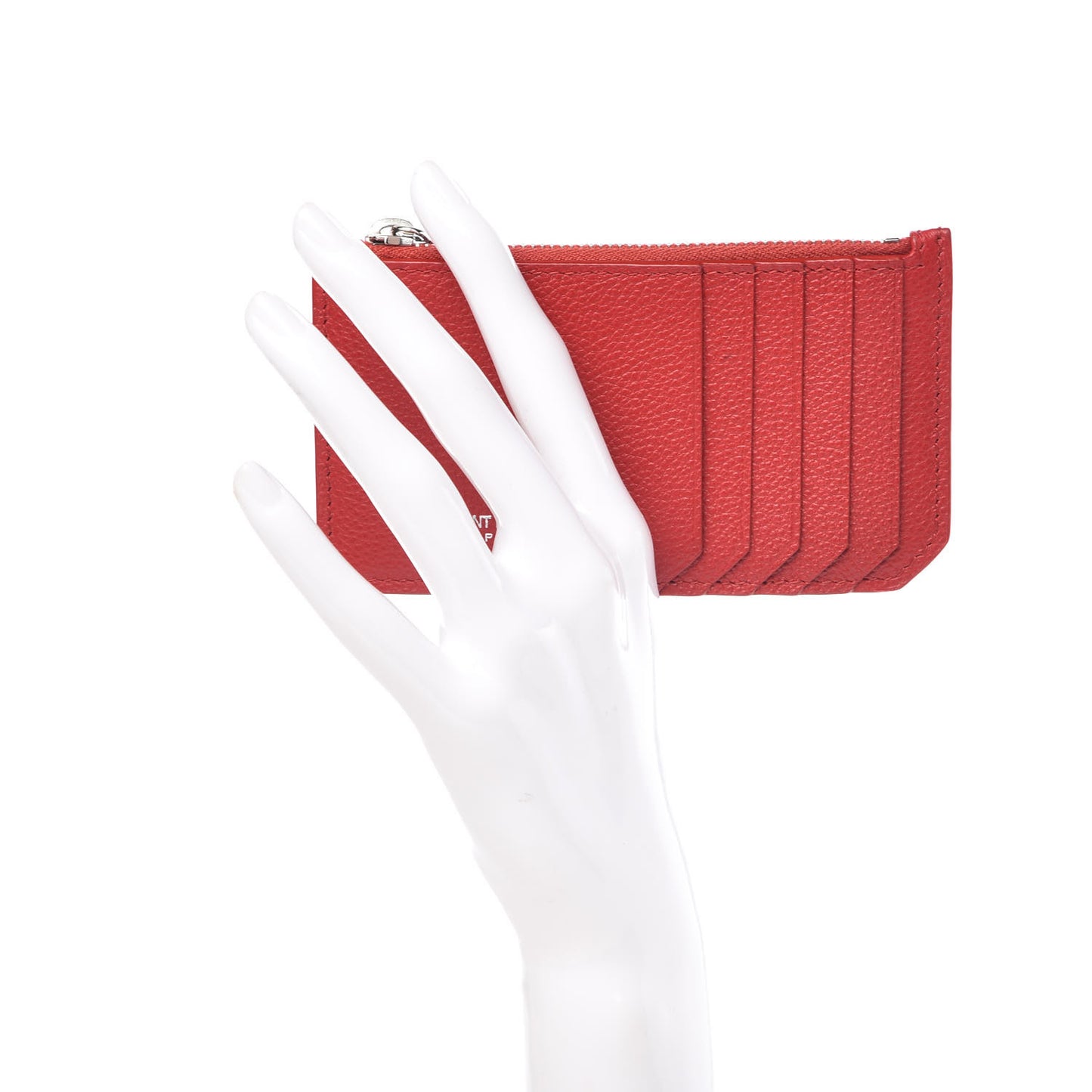 Grained Calfskin 5 Fragments Zip Pouch Card Holder New Red