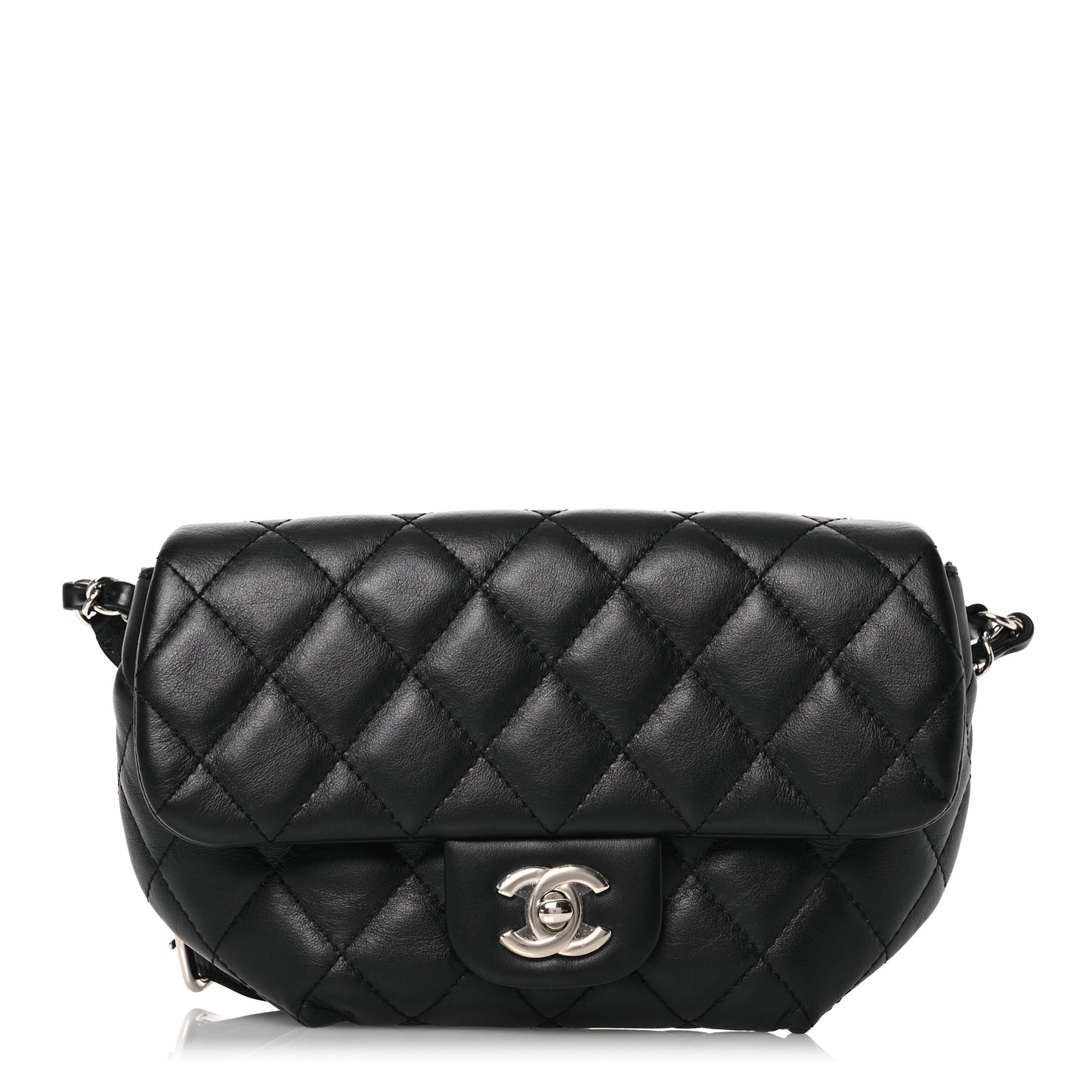 Calfskin Quilted CC Uniform Flap Belt Bag Black