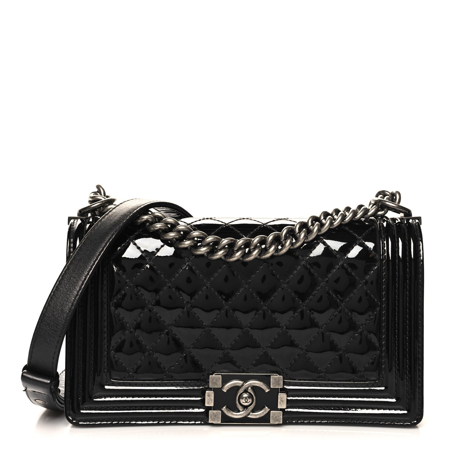 Patent Calfskin Quilted Medium Boy Flap Black