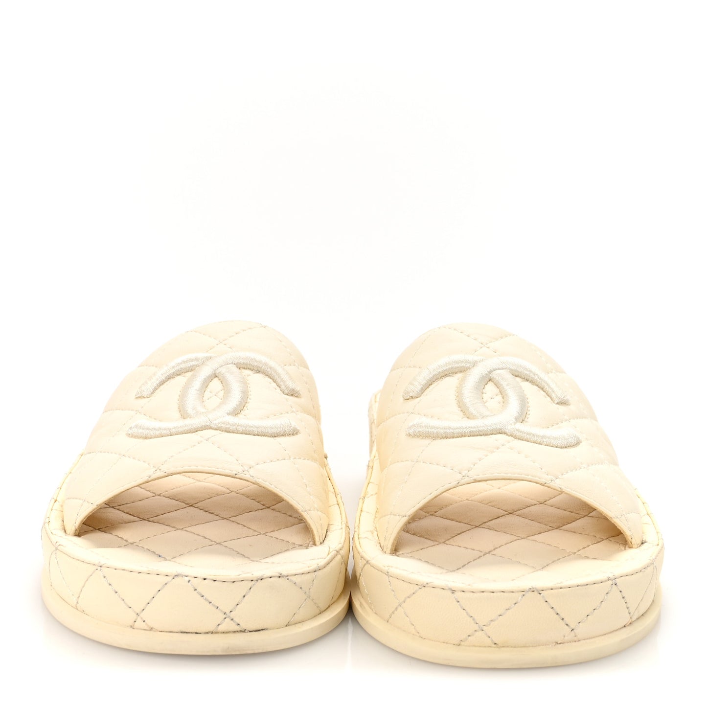 Lambskin Quilted CC Mules Sandals 38 Ivory