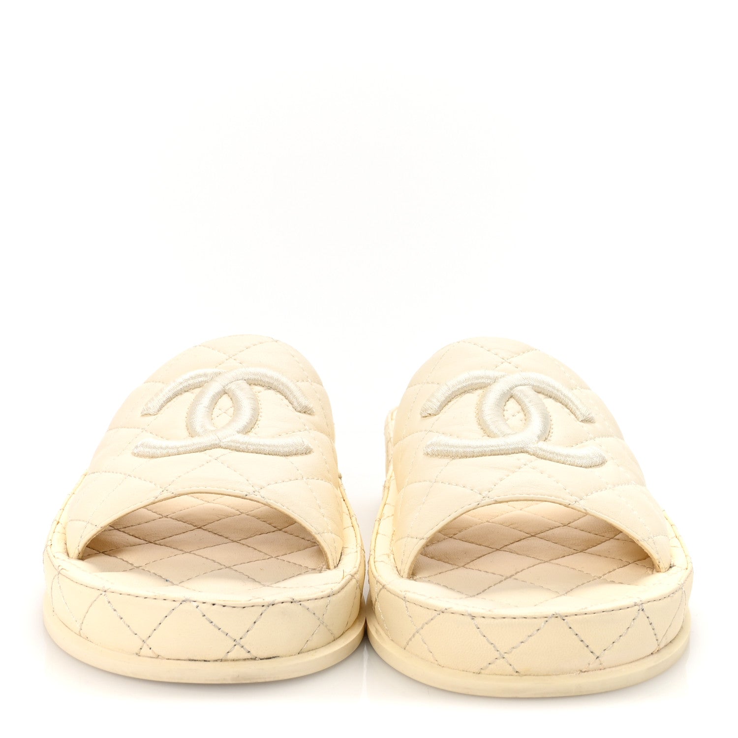 Chanel Lambskin Quilted CC Mules Sandals 38 Ivory 3 of 10