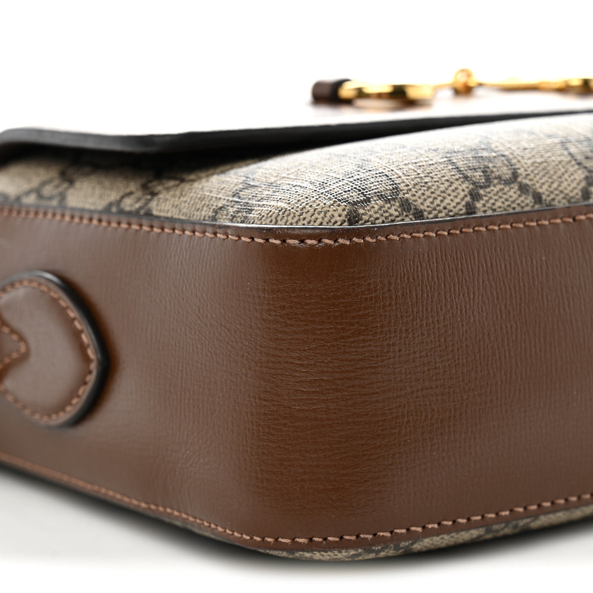 GG Supreme Monogram Small Horsebit 1955 Shoulder Bag Beige Brown Sugar