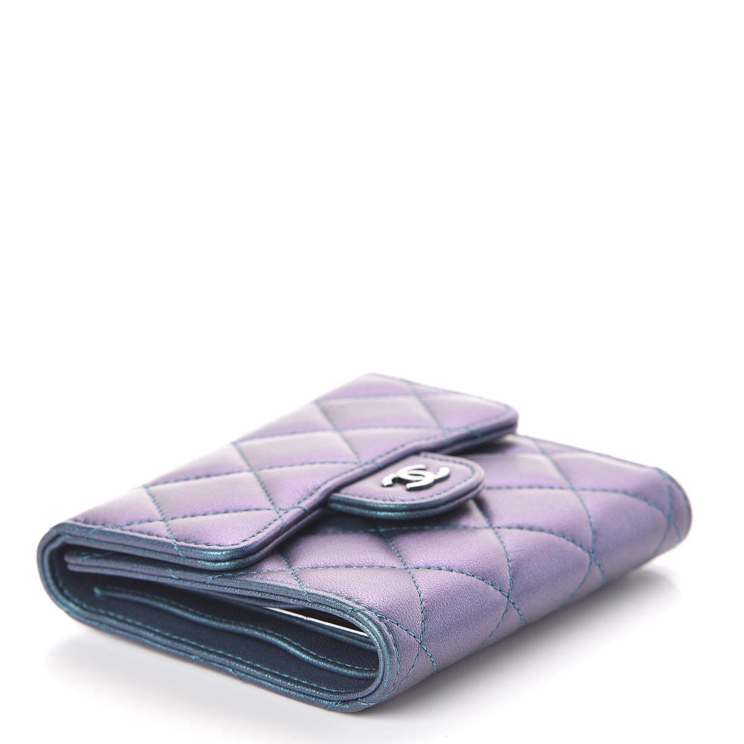 Chanel Iridescent Lambskin Quilted Small Compact Wallet Turquoise 4 of 10