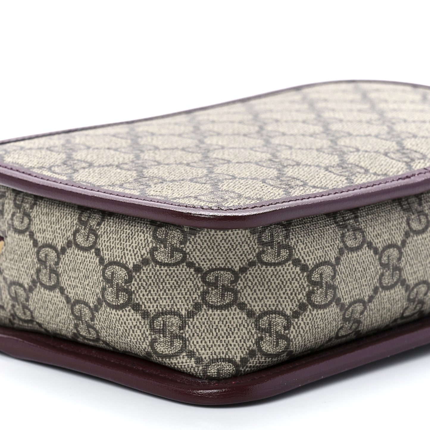 GG Supreme Monogram Textured Calfskin Retro Interlocking G Travel Pouch Beige Ebony Burgundy