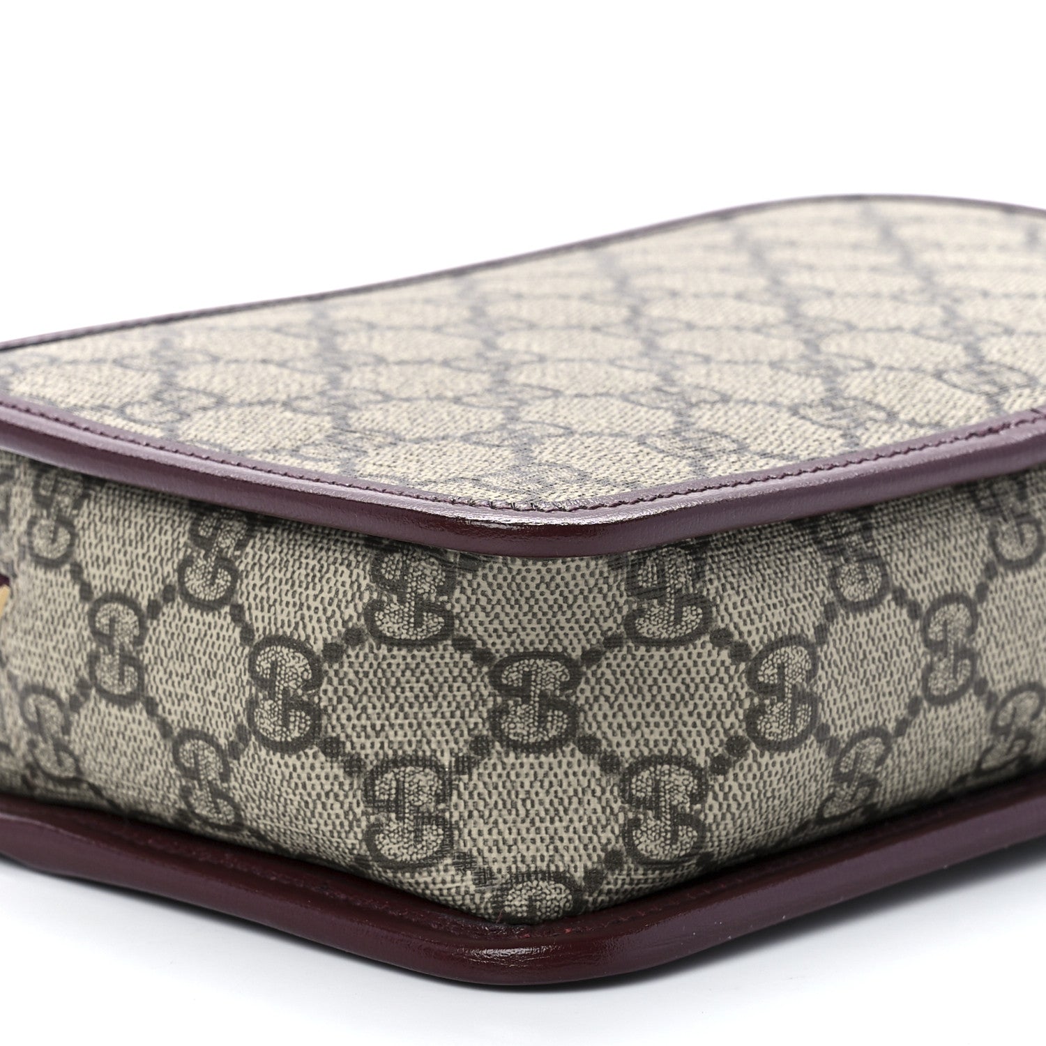 Gucci GG Supreme Monogram Textured Calfskin Retro Interlocking G Travel Pouch Beige Ebony Burgundy 9 of 11
