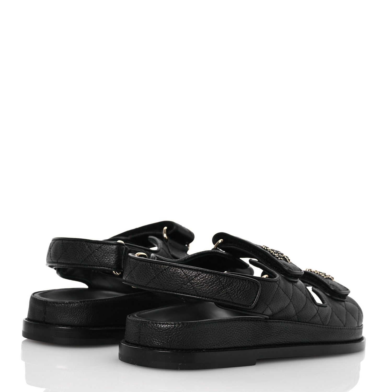 Chanel Grained Calfskin Velcro Dad Sandals 36.5 Black 4 of 9