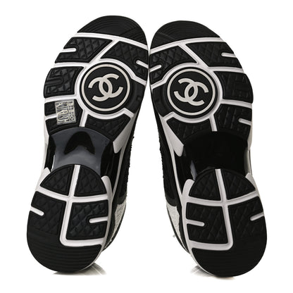 Chanel Tweed Suede Calfskin CC Sneakers 40 Black White 7 of 9