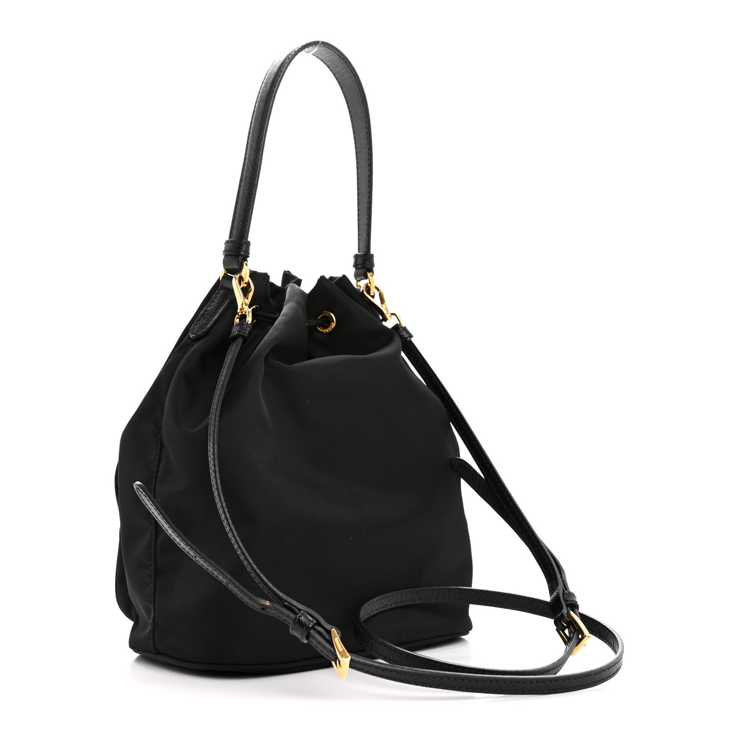Saffiano Tessuto Nylon Mini Bucket Crossbody Bag Black