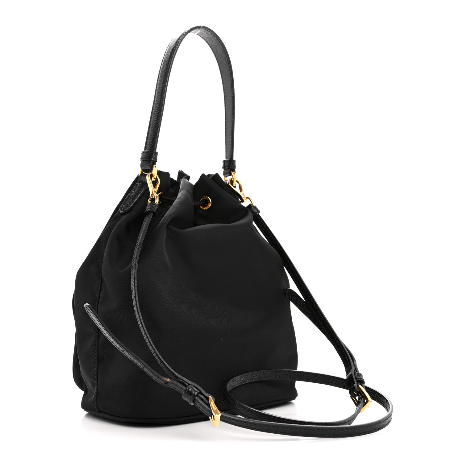 Prada Saffiano Tessuto Nylon Mini Bucket Crossbody Bag Black 3 of 15