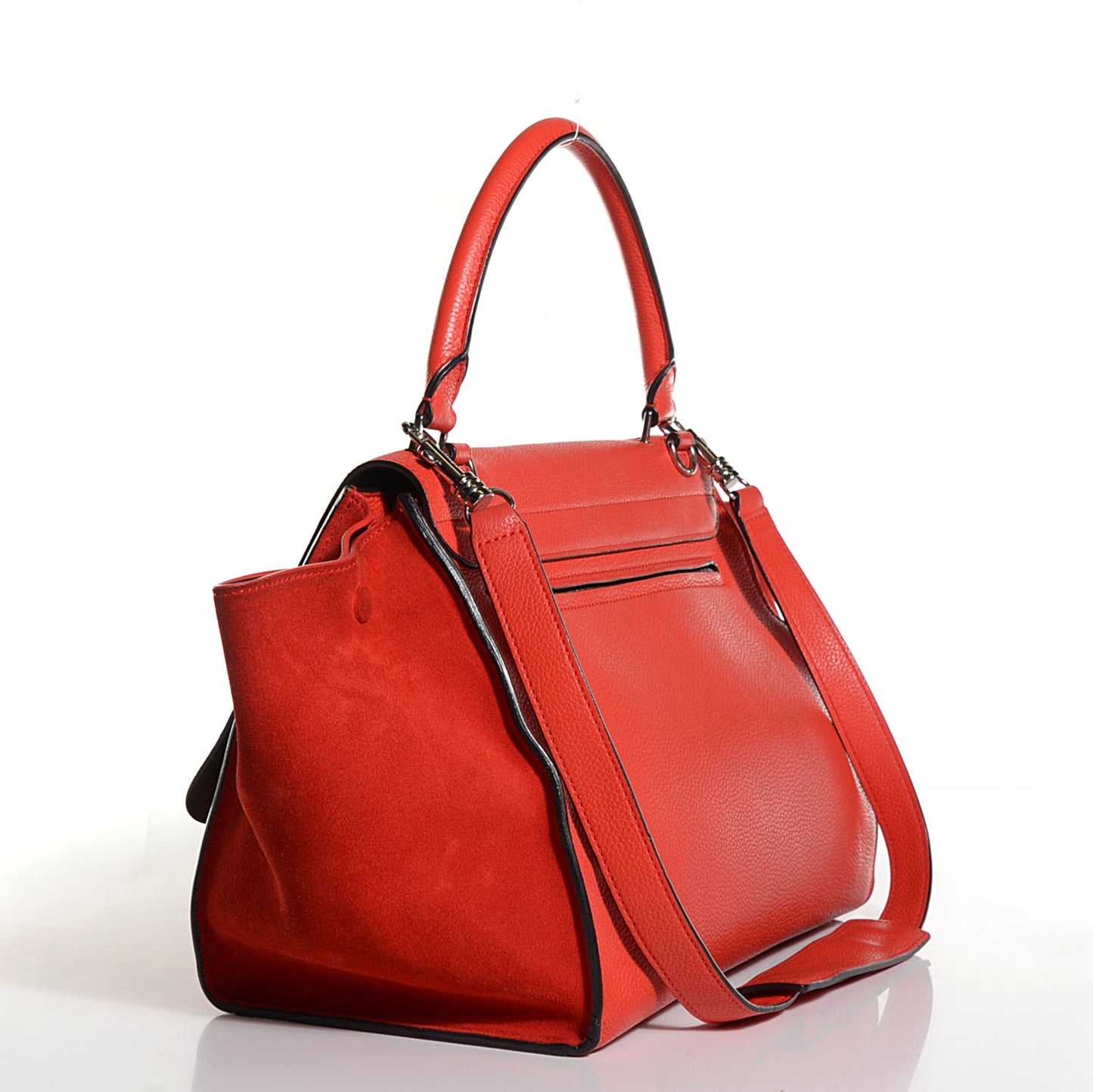 Drummed Calfskin Suede Medium Trapeze Vermillion
