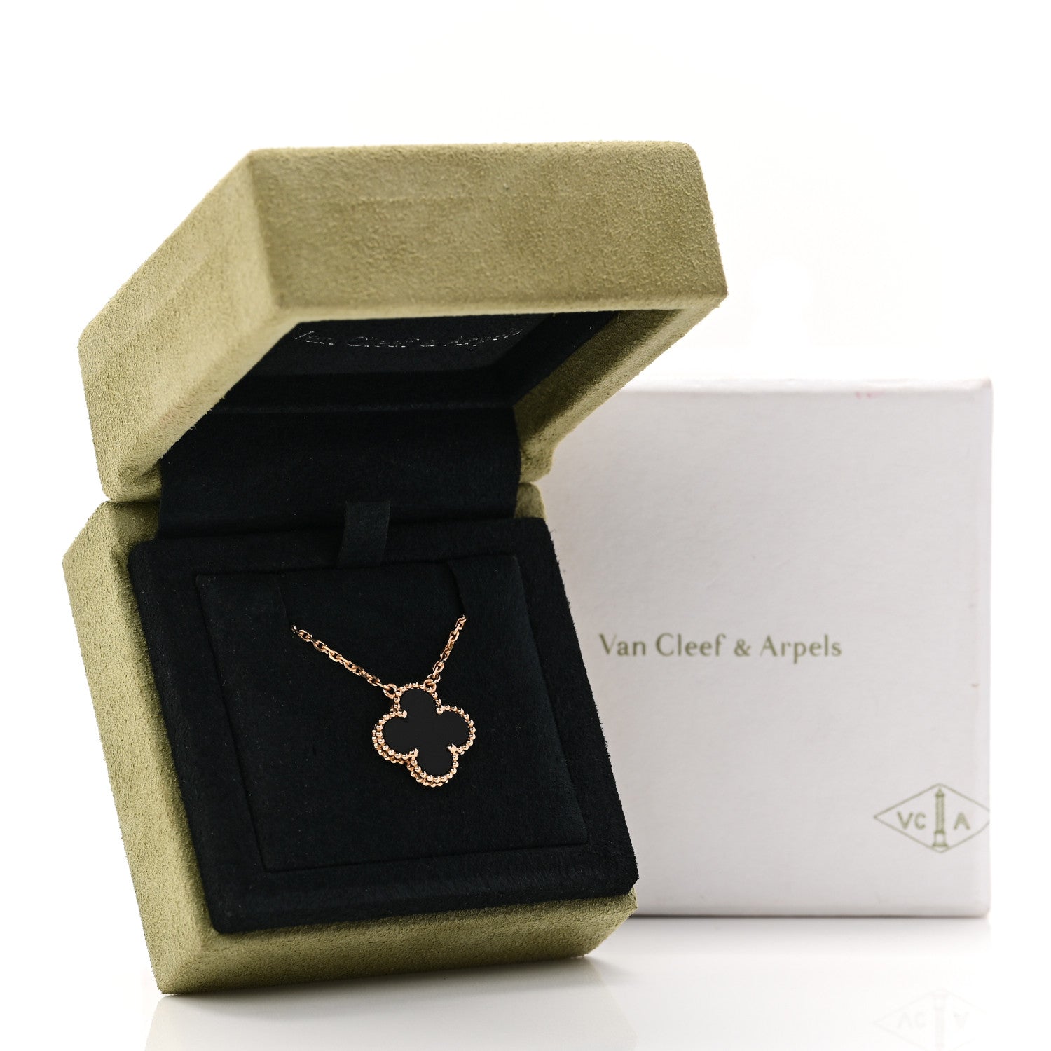 Van Cleef & Arpels 18K Yellow Gold Black Onyx Vintage Alhambra Pendant Necklace 6 of 6