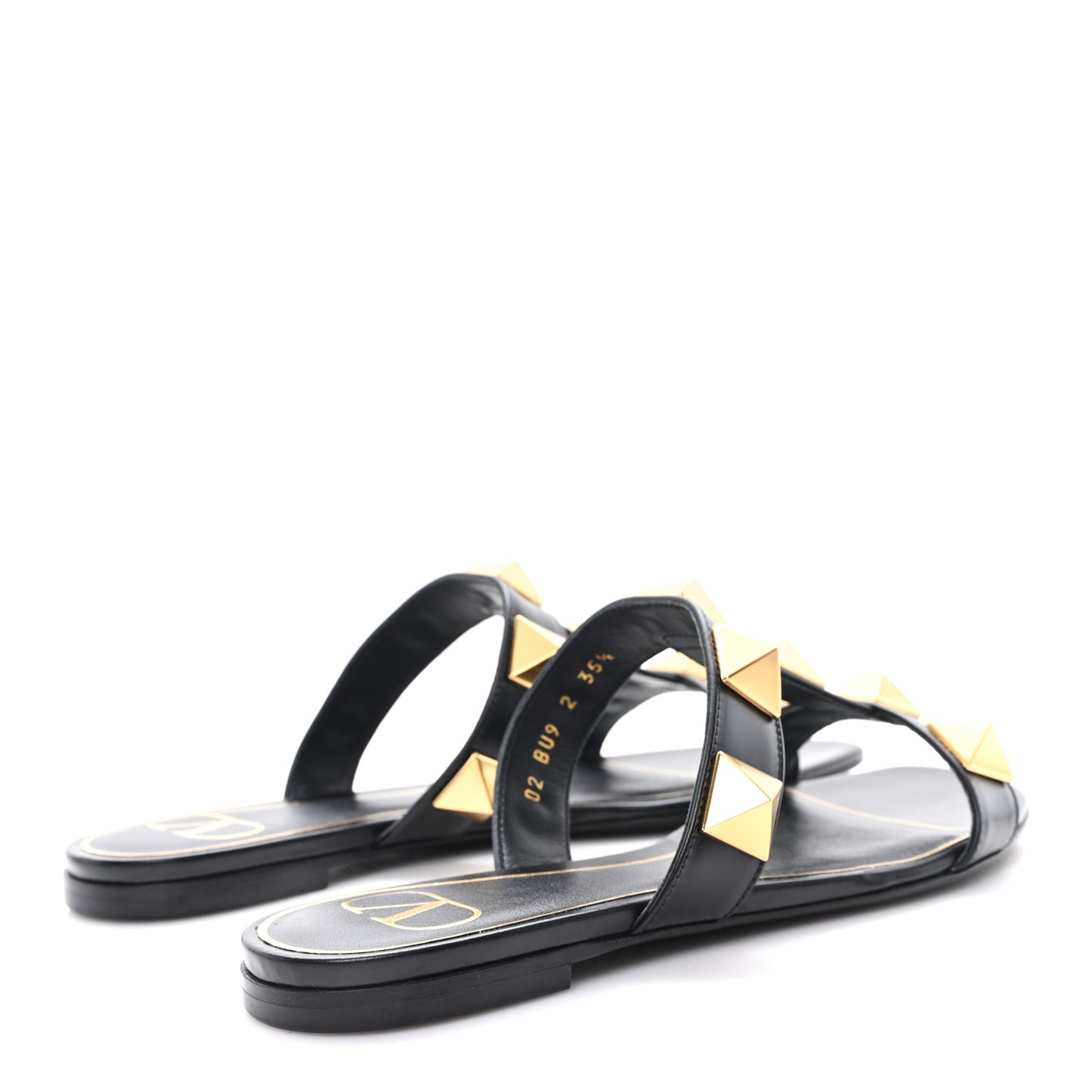 Calfskin Roman Stud Flat Slide Sandals 35.5 Black